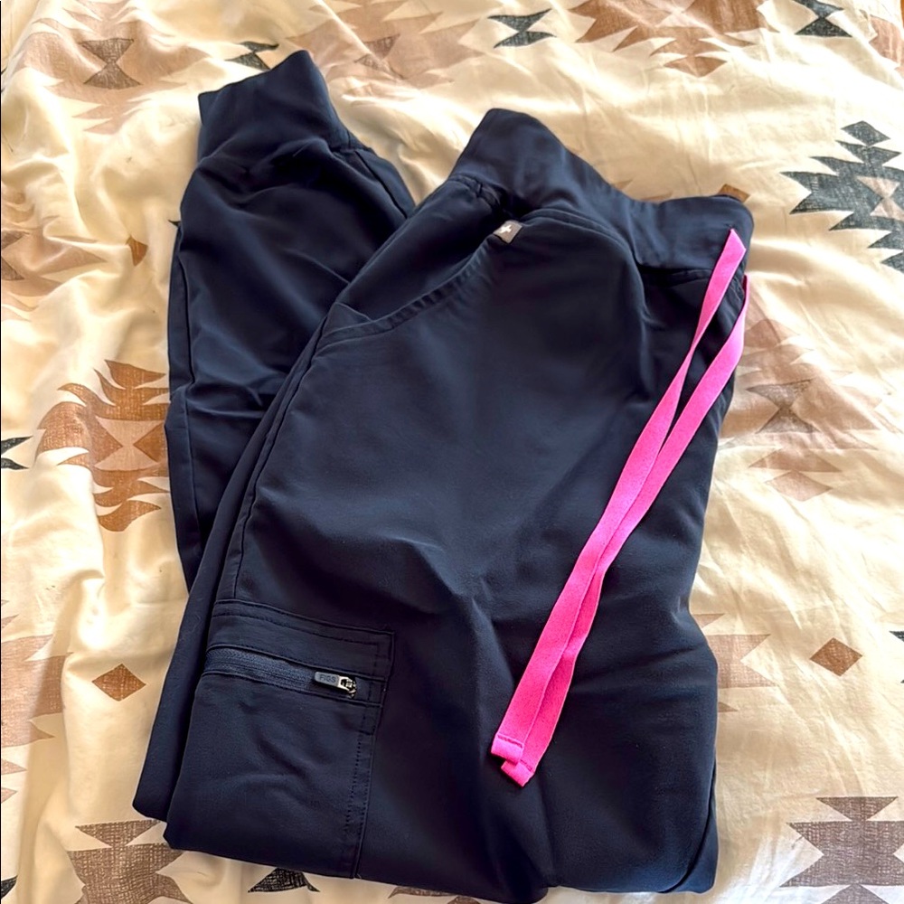 Figs Charcoal Jogger Pants with Pink Accent